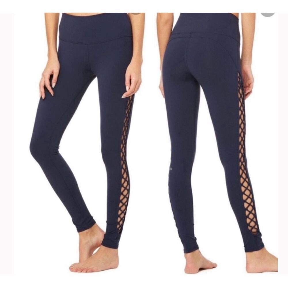 ALO Yoga Navy Leggings with Lattice Side Detail